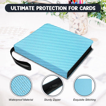 9 Pockets Trading Card Binder HYMENEX 900 Pockets Baseball Card Binder with Sleeves and Zipper for Game Sports Cards and Kids Organized (Light Blue)