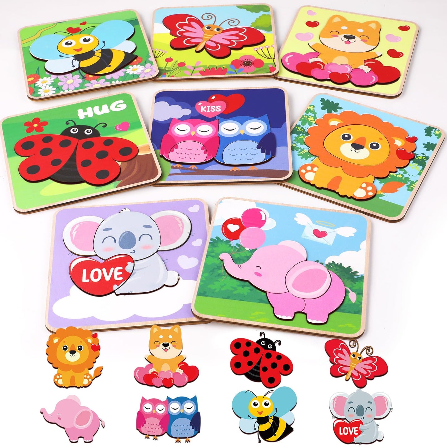 8Pcs Valentines Day Gifts For Kids Valentine Wooden Puzzles For Toddlers Learning Toy Valentines Day Puzzles Party Favors For Ki