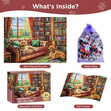 300 Pieces Jigsaw Puzzles for mature-themeds Golden Retriever Jigsaw Puzzles for Kids mature-themeds Seniors mature-themed Puzzles 300 Pieces Challenging Puzzle Great Gift for Family Friends