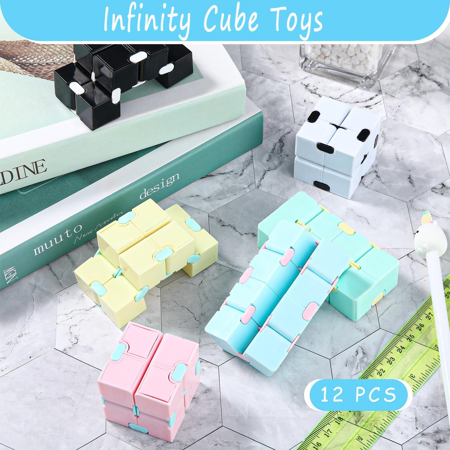 12 Pieces Mini Cube Blocks Mini Cube Desk Toy Magic Sensory Tool Blocks Puzzle Flip Cube For Teens Adults Birthday Favors (Macarons)