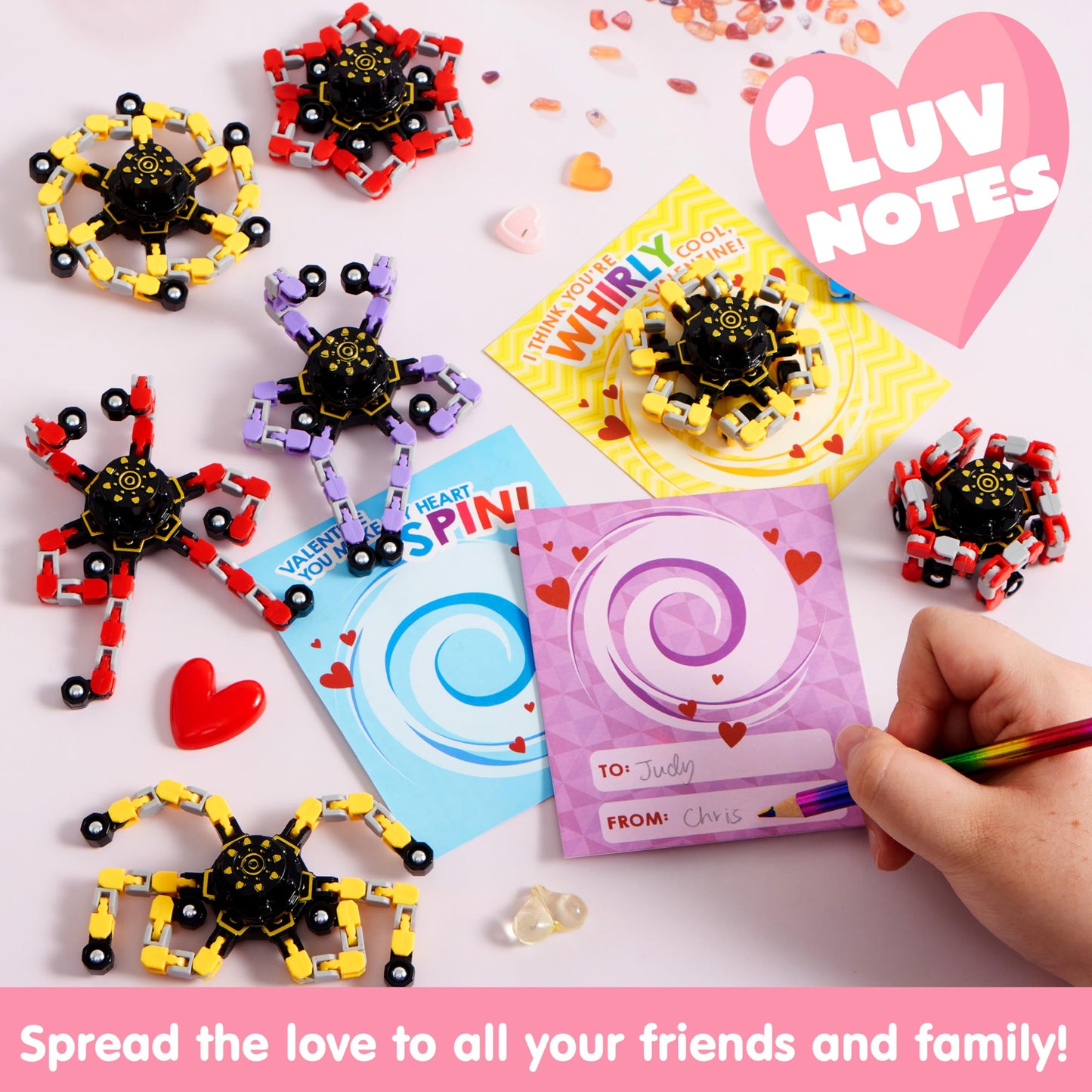 Joyin 36 Packs Valentine'S Day Gift Cards With Fidgets Spinners, Deformable Diy Spinners Fingertip, Stress Relief Fidget Toys Fo