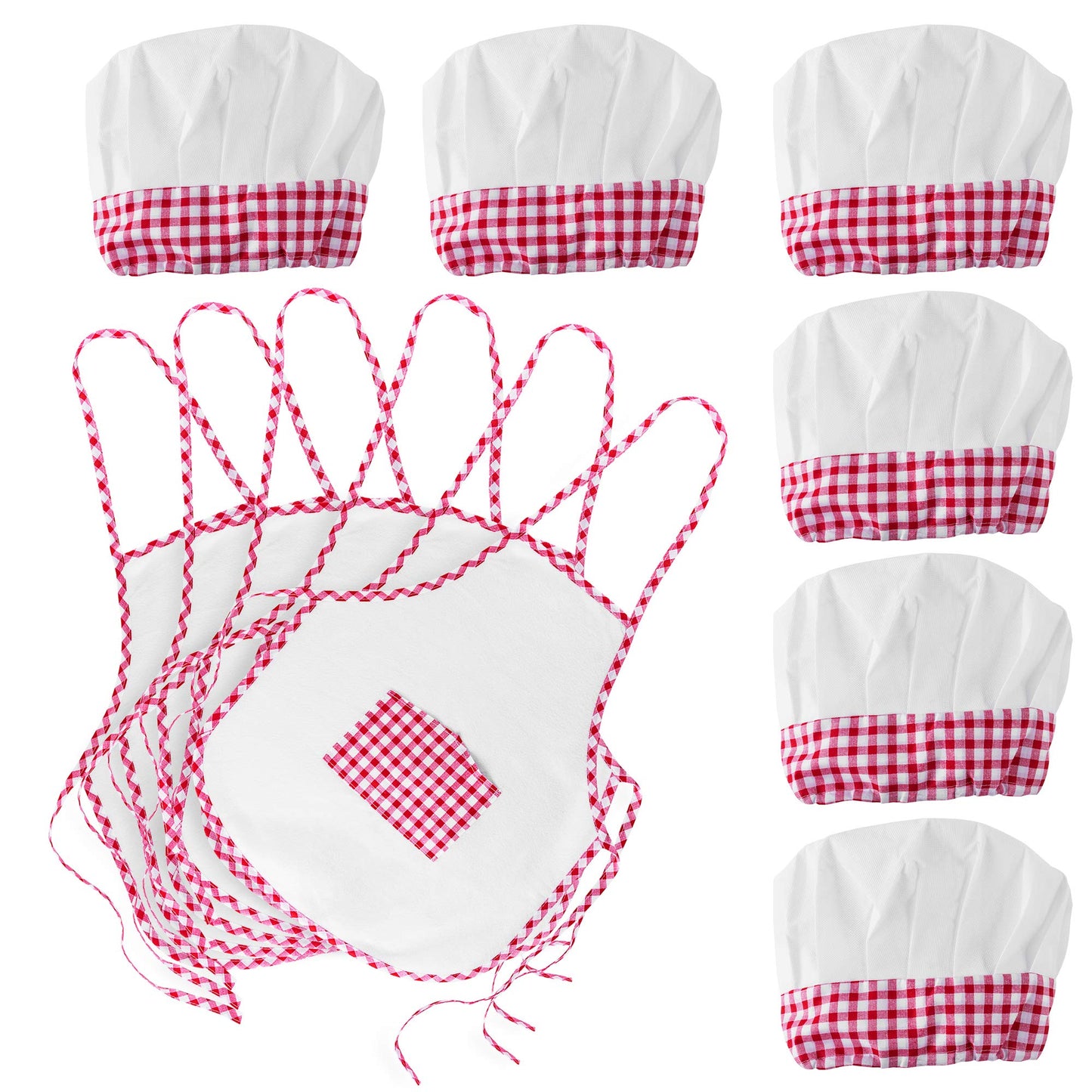 Super Z Outlet 12pc Set Complete Kids Cooking and Baking Apron With Pocket and Chef Hat Dress Up Set, Red Chef Costume for Caree