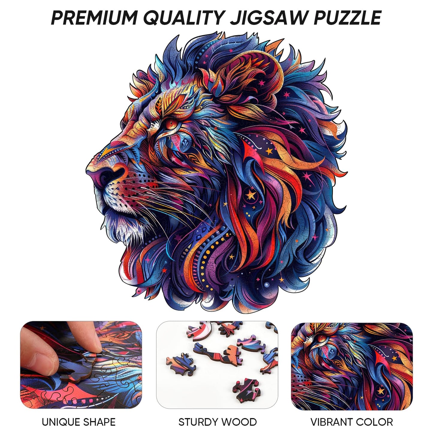 Qiuenisray Wooden Puzzles For Adults,Lion Wooden Jigsaw Puzzles 200Pcs,11.4X10.6In,Medium,Unique Shape Animal Adult Puzzles,Irre