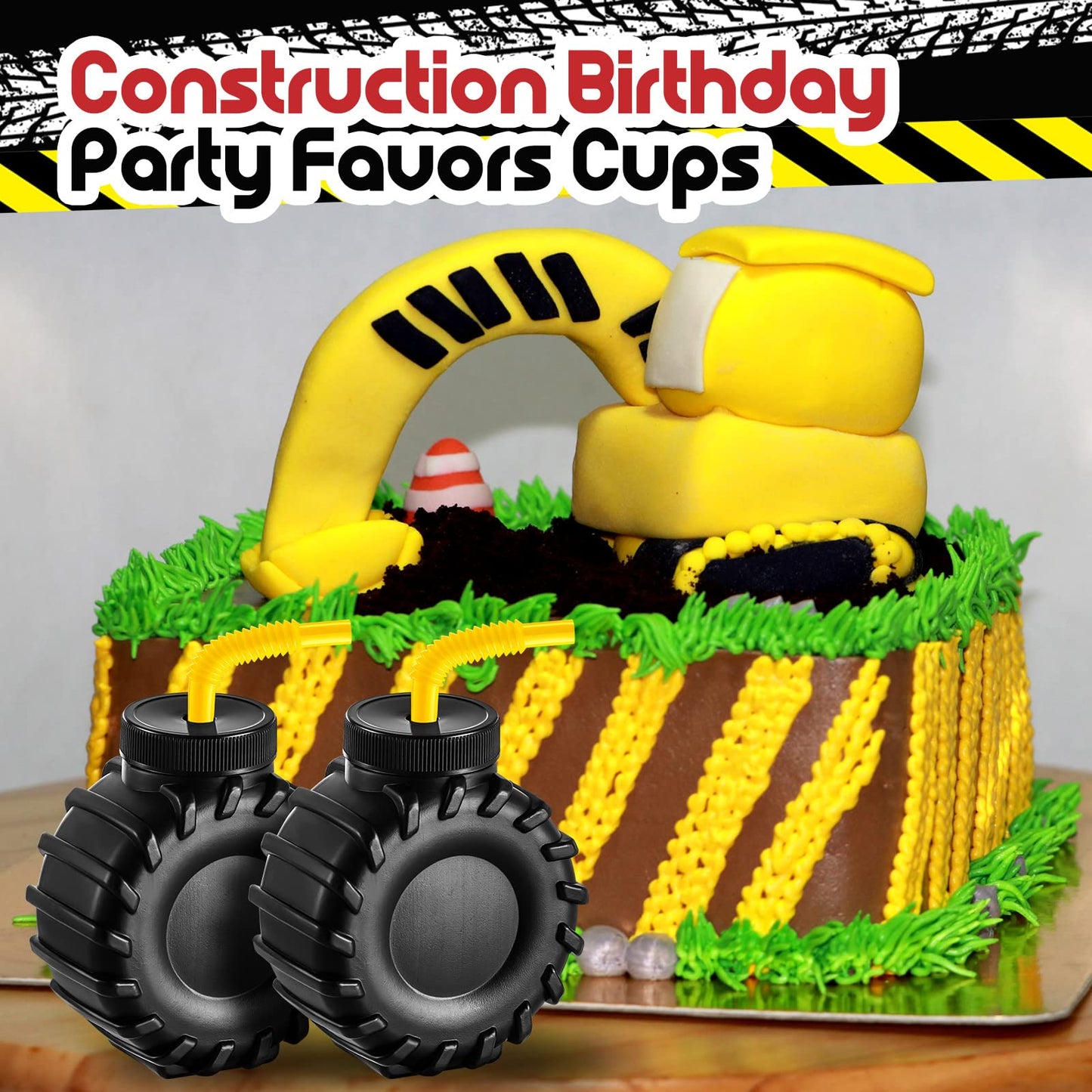 Amyhill 6 Pieces 12 Oz Construction Truck Cups Set Truck Construction Cups With Orange Straw Construction Birthday Party Supplie