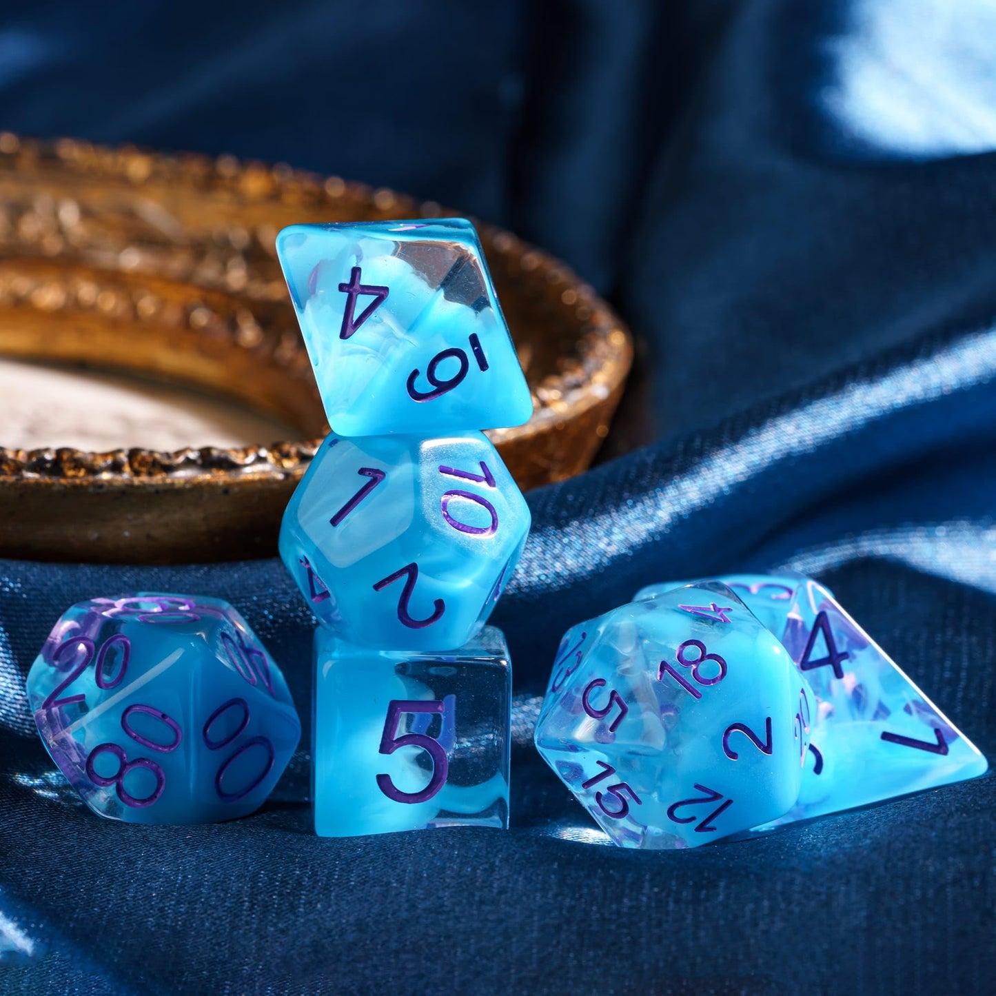 HDdais Polyhedral DND Dice Set 7PCS RPG D&D for MTG Dungeons and Dragons Role Playing Game and Other Tabletop Game(Cyan)