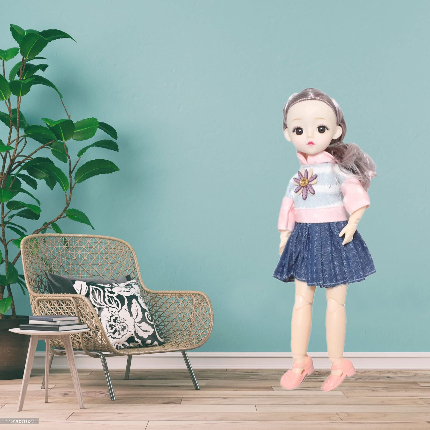 Tickles Set Movable Jointed Cute Girl Brown Eyes Fashionable Doll With Pink Top And Blue Skirt For Kids Girls Birthday Gifts (Si
