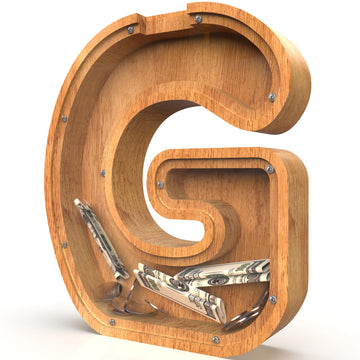 Piggy Bank For Kids Boys Girls, Large Personalized Wooden Letter Piggy Bank With Cut-Out Design, Alphabet Letter Coin Banks, Money Savings Box, Wooden Bank For Kids Creative Gift For Real-Money(G)