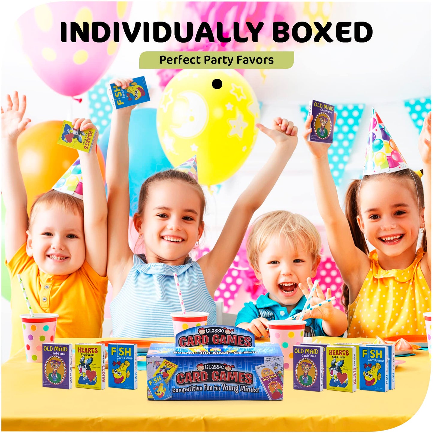 Srenta Kids Card Games Bulk – 12 Pack Classic Card Games For Kids Ages 4-9, Multi Pack Set Includes: Hearts, Go Fish, & Old Maid Playing Cards For Family Game Night, Party Favors & Classroom Prizes