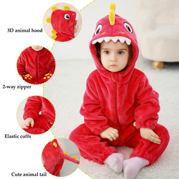 Tonwhar Kid'S And Toddler'S Costume Baby Animal Outfit Baby Boys' Girls' One-Piece Rompers Jumpsuit(3-4T,Red Dinosaur)