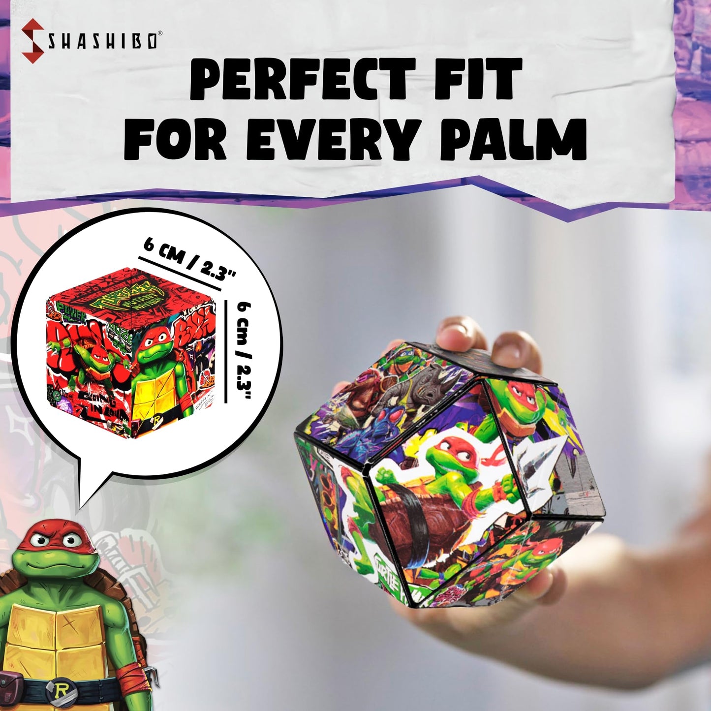 Shashibo Teenage Mutant Ninja Turtles Shape Shifting Box - Award-Winning, Patented Magnetic Puzzle Cube W/36 Rare Earth Magnets -Fidget Cube Transforms Into Over 70 Shapes (Raphael Series 2)