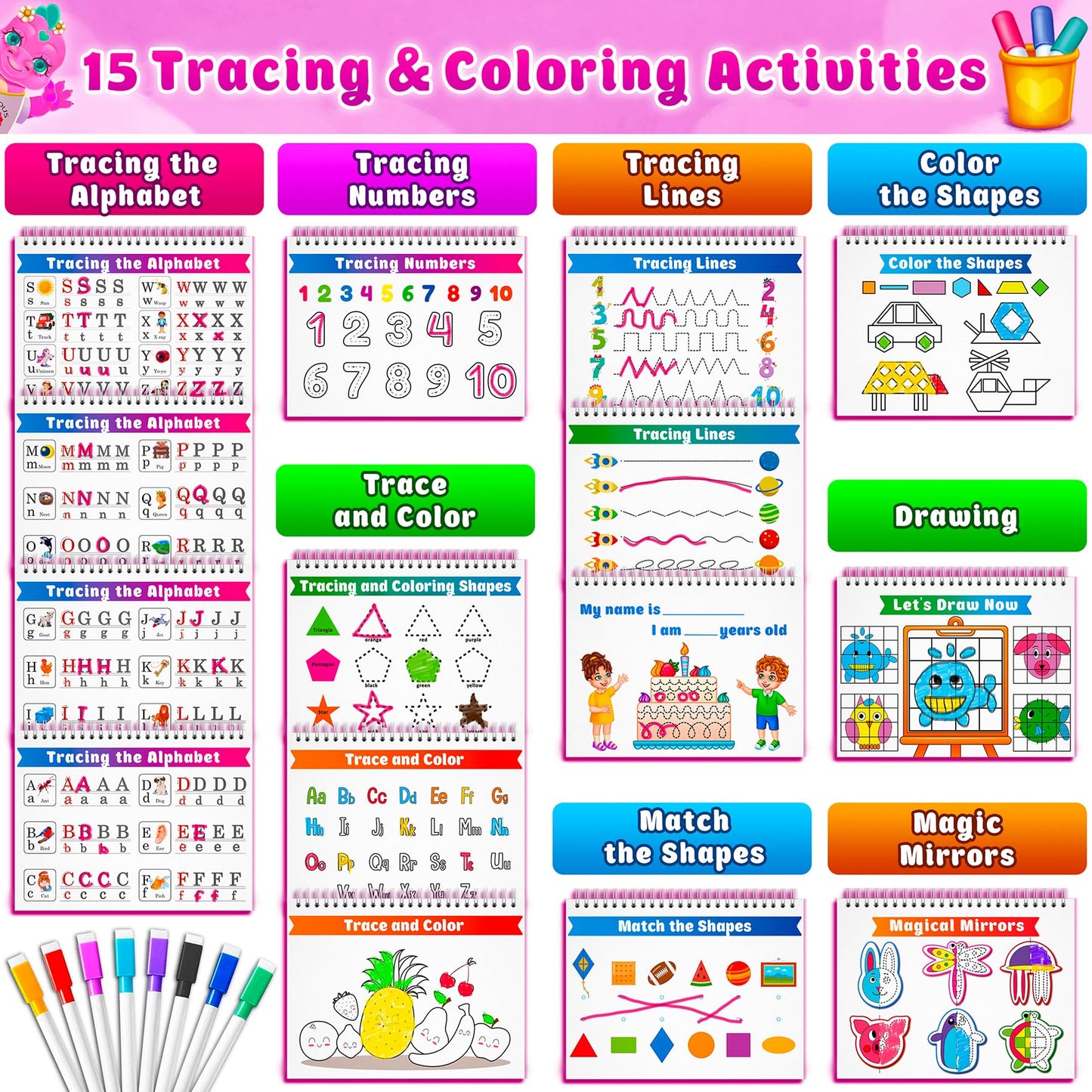 Curious 2 Learn Montessori Preassembled Busy Book For Toddlers Ages 3 And Up, Pre K Preschool Learning Activities Book - Autism Sensory Learning & Education Toys Kindergarten Workbook (Pink)