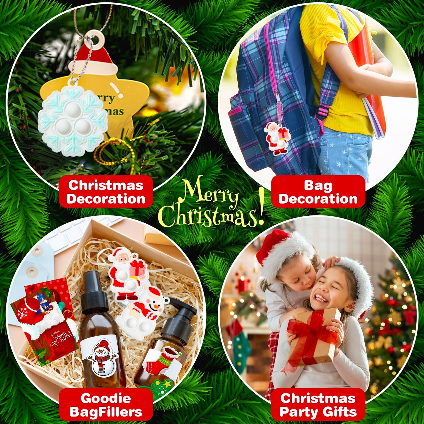Christmas Party Favor for Kids: Stocking Fillers Pop Keychain - Christmas Eve Box Fillers Party Favours for Children- Fidget Toy