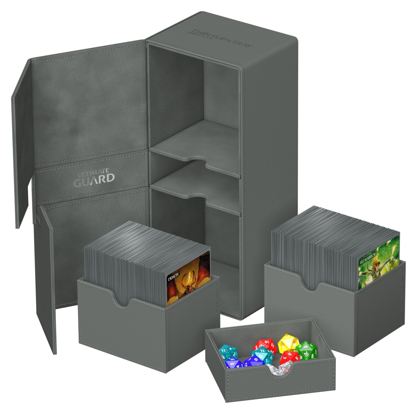 Ultimate Guard Twin Flip'N'Tray 266+, Deck Case For 266 Double-Sleeved Tcg Cards + Dice Tray, Grey, Independent Magnetic Closure
