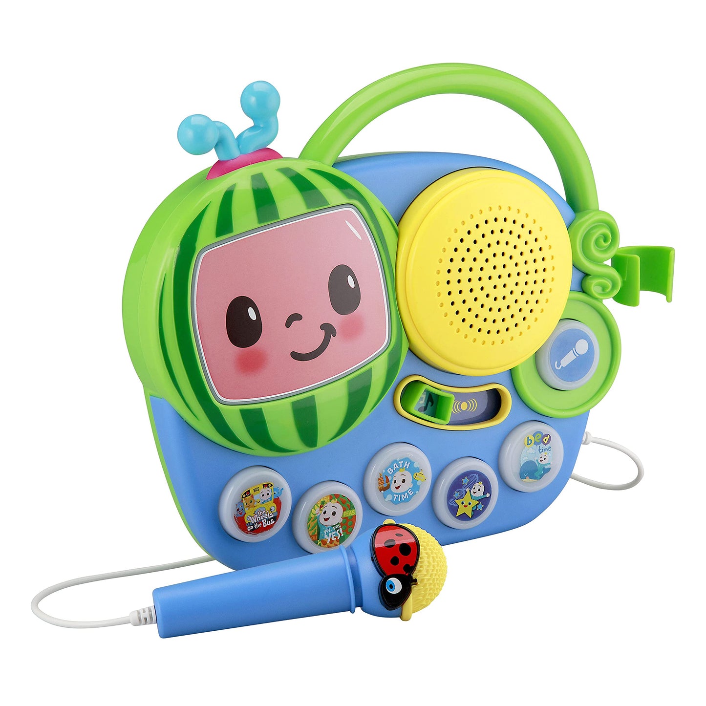 Ekids Cocomelon Toy Singalong Boombox With Microphone For Toddlers And Young Children, Built-In Music And Flashing Lights, For Fans Of Cocomelon Toys And Gifts