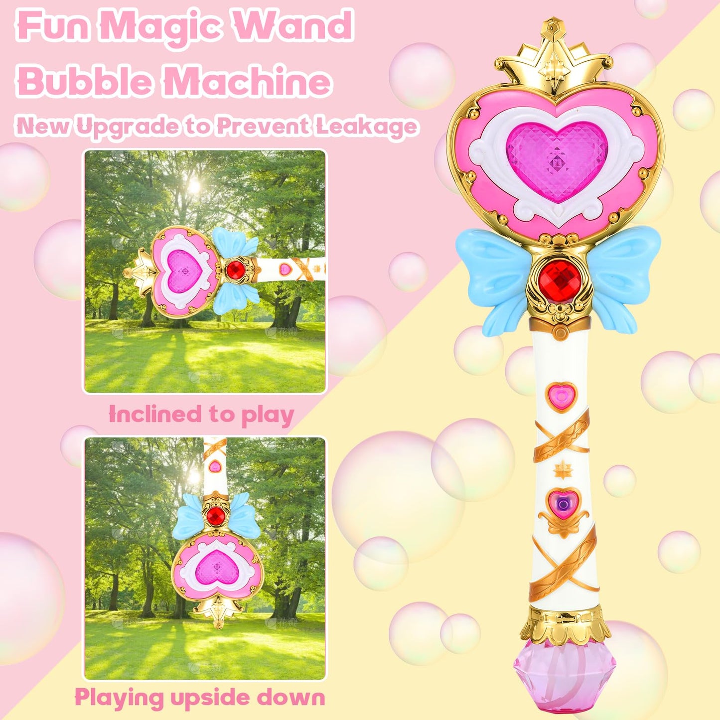 Princess Automatic Bubble Wand Solution for Toddler Kid Toy Age 1 2 3 4 5 6 7 8 1yr Year Old Little Girl Gift Blower Machine Out
