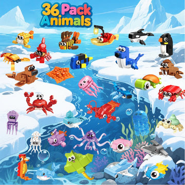 36 Pack Party Favors for Kids Mini Ocean Animals Building Blocks Set Prize Box Toys for Kids Classroom Easter Birthday Christmas Goodie Bag Fillers Creative STEM Building Toys for Ages 6-12