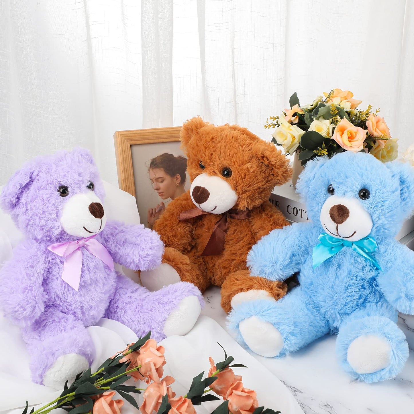 Zhanmai 9 Packs Cute Bear Stuffed Animals 14 Inch Plush Bears In 7 Colors Stuffed Animals Bulk For Valentine‘S Day Gift Graduation Baby Shower Birthday Party Favor