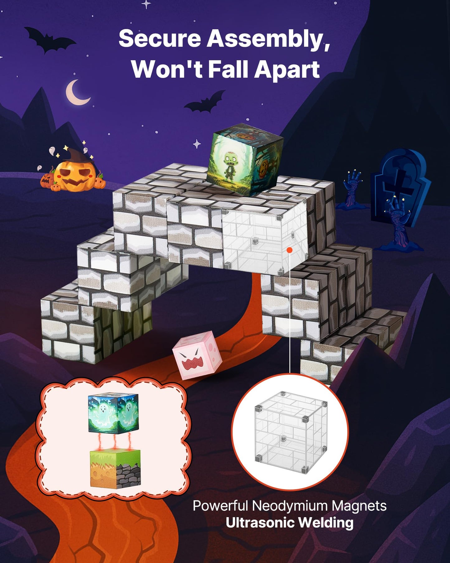 VEVOR Magnetic Blocks, 100 PCS Cemetery Zombies Set, Magnetic Building Cubes for Kids, STEM Montessori Sensory Toys for Christma