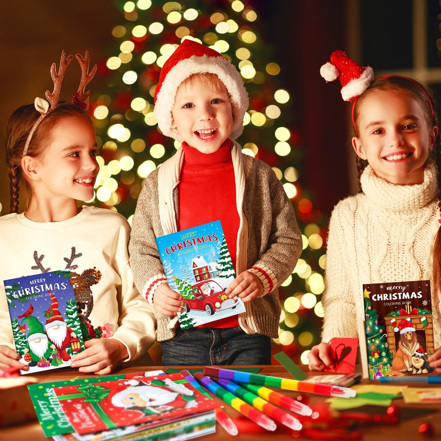 BenLouis 12 Christmas Mini Coloring Books Kids with 12 Stacking Crayons Christmas Theme Party Favors Small Activity Books Bulk f