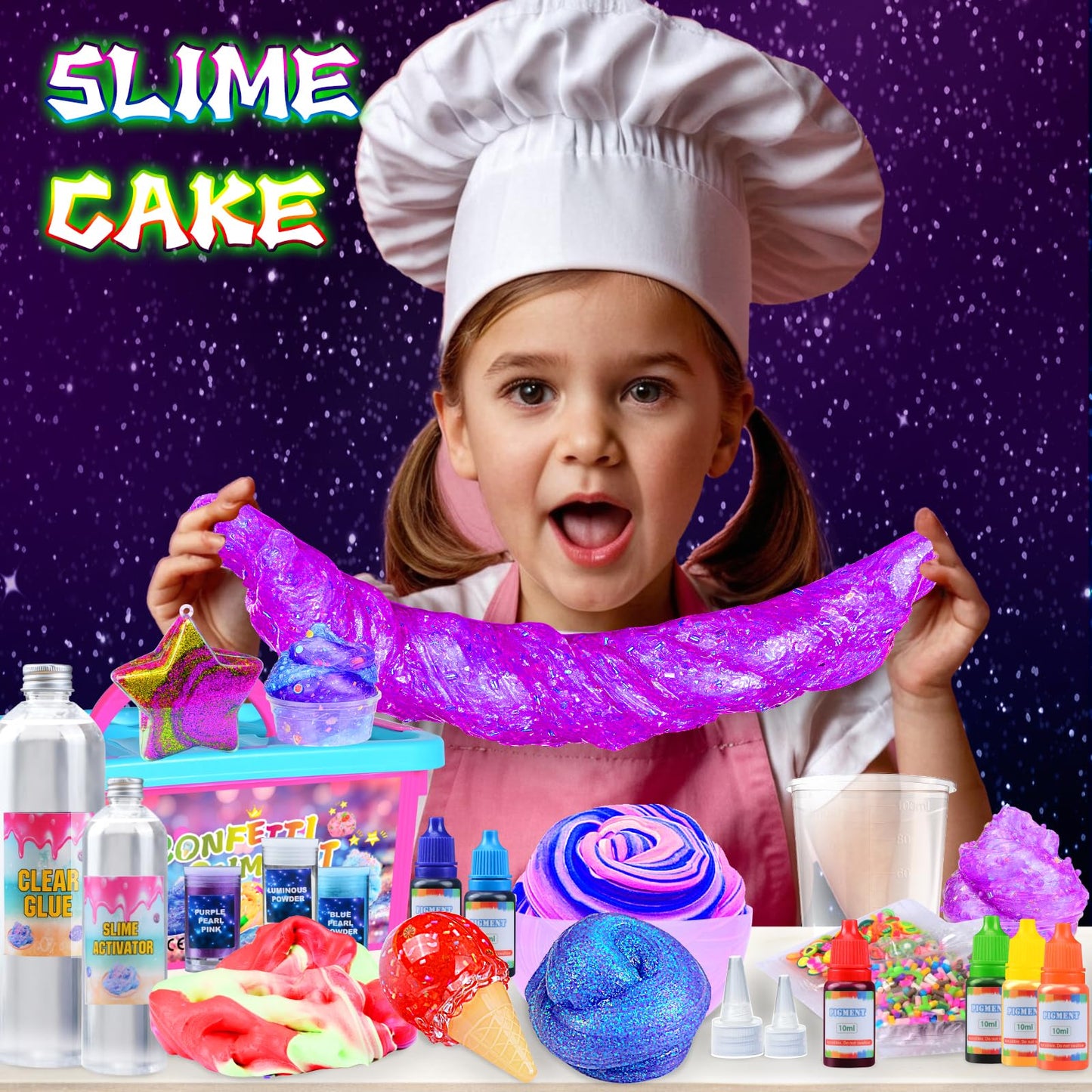 Pokujyrt Confetti Slime Kit, Sparkling Slime Making Kit, Craft Toy, Party Favors For Kids, Birthday Gfit For Girl And Boys 6 7 8