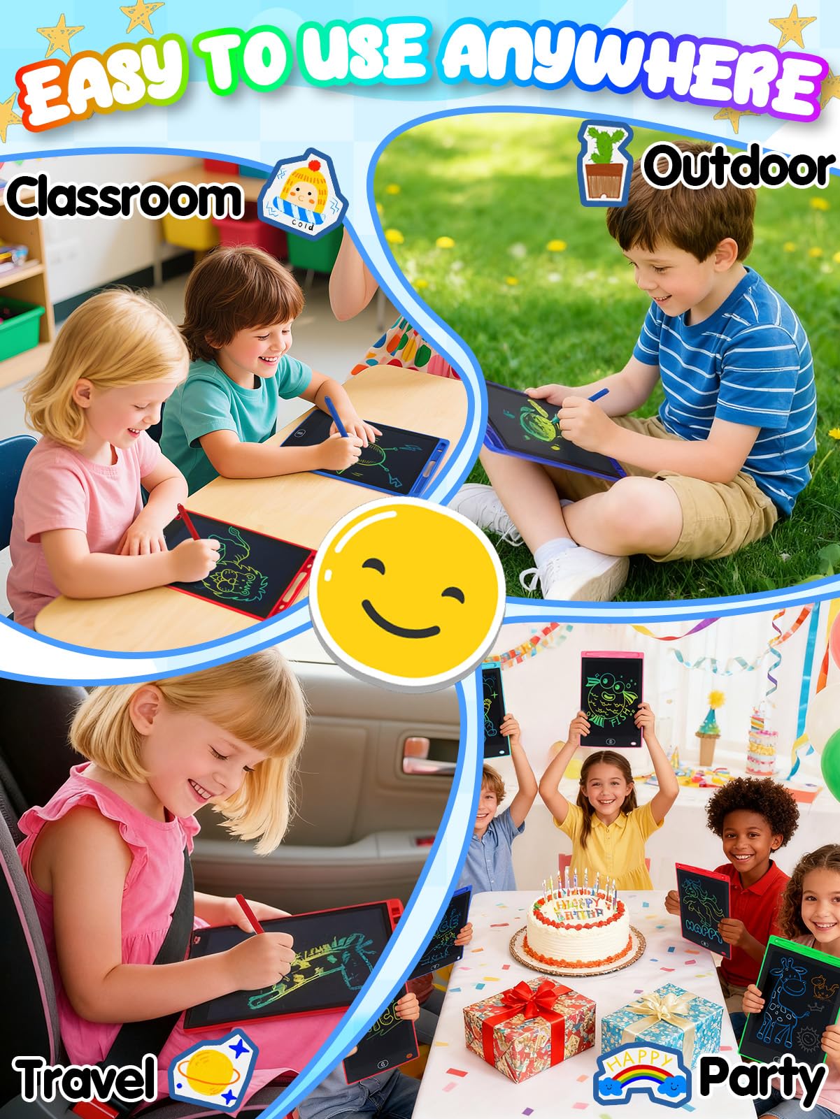 LCD Writing Tablet for Kids Party Favors Bulk - 12 Pack 8.5in Colorful Doodle Board, Erasable Drawing Pad for Goodie Bags Stuffe