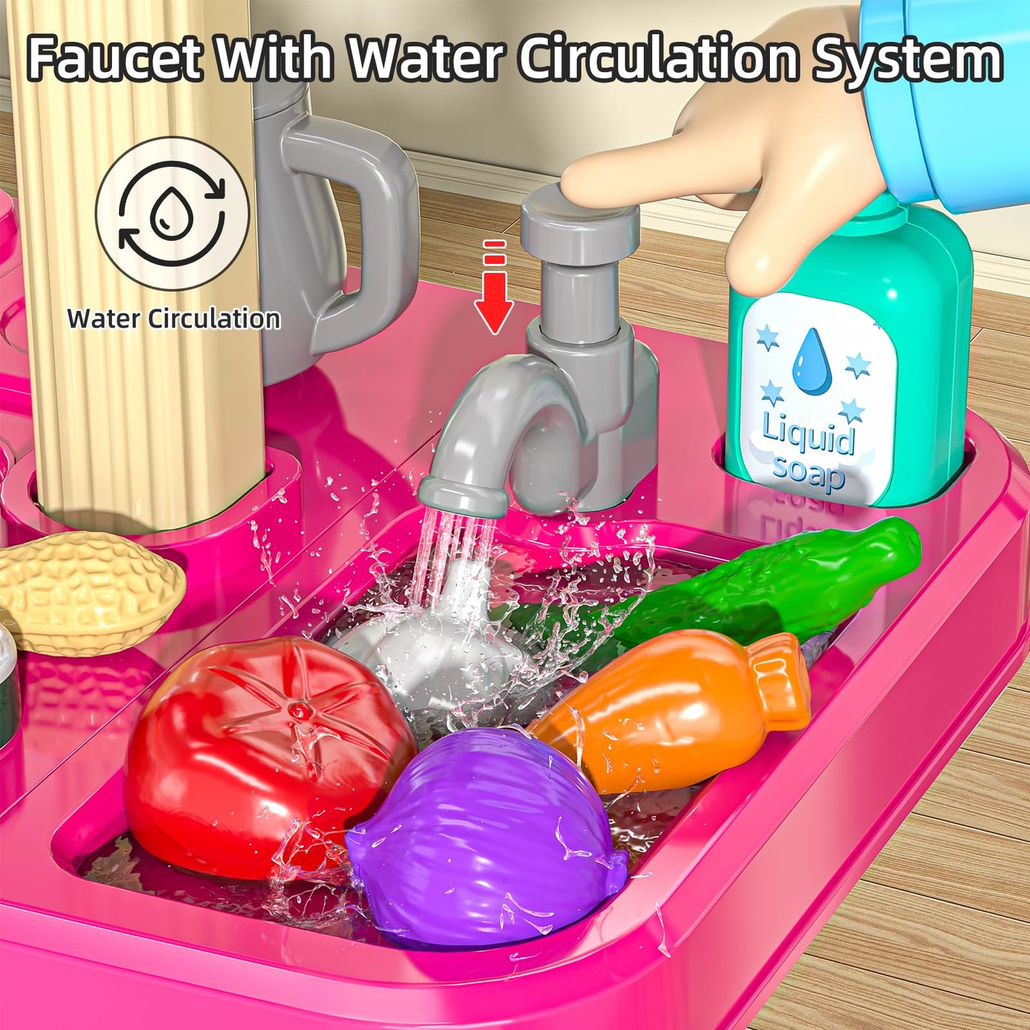 Jukudahu Pretend Play Kitchen Toys For Kid Age 3 4 5 6 7 - Double Sided Kitchen Appliance With Toy Accessories For Girls, Cookin
