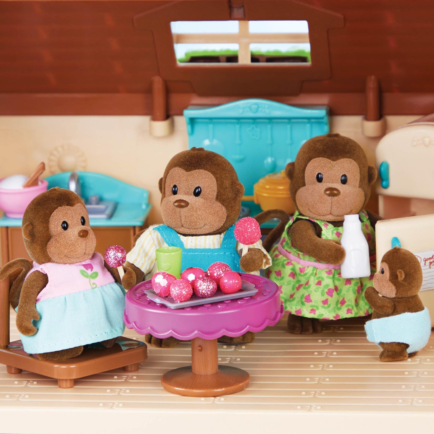 Li'L Woodzeez – The O'Funnigan Monkey Family – Set Of 4 Collectible Posable Monkey Figures With Storybook – Pretend Play Doll Figures – Gift Toy For Kids Age 3+
