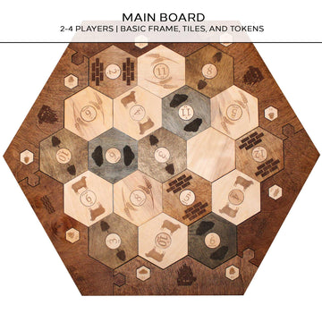 Custom Wood Settler Game Board - 2-4 Players | Main Board Red Oak Frame | Compatible With Catan