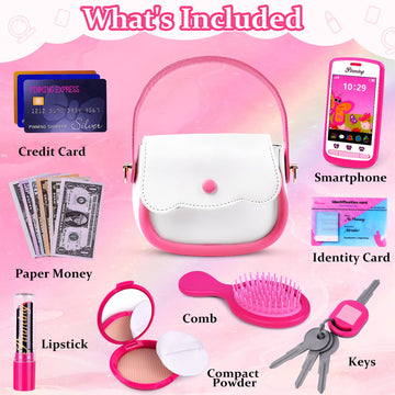 Gjzz Play Purse For Little Girls Toys - Toddler Purse Set Pretend Play Makeup Toys For 3 4 5 6 7 Year Old Girls, Kids Toy Purse