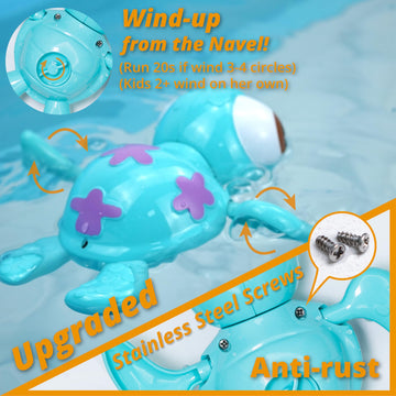 Duckboxx Xx Bath Toys Wind Up Swimming Sea Turtles For Kids 18M+ (Blue)