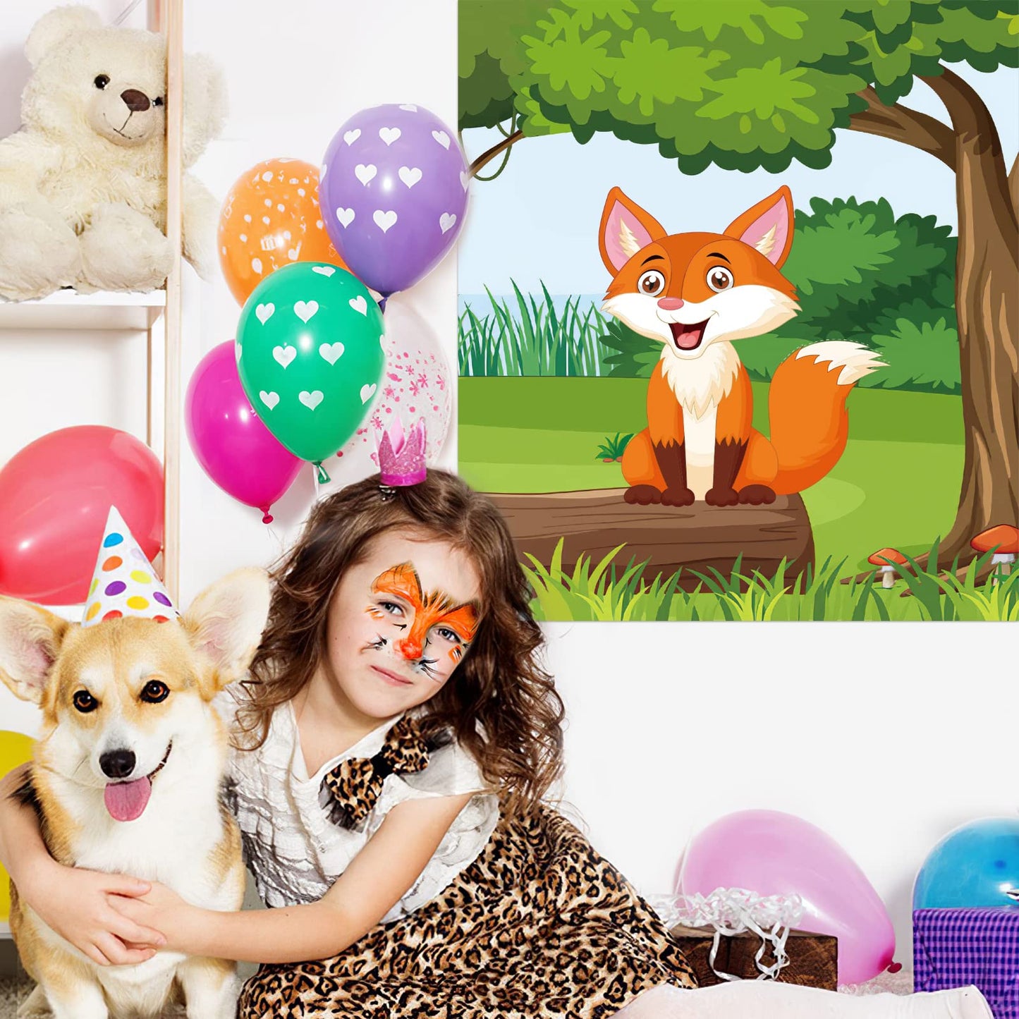 Neburora Pin The Tail On The Fox Party Game With 30 Tails For Forest Farm Birthday Christmas Supplies Pin Game, Boys Girls Woodl