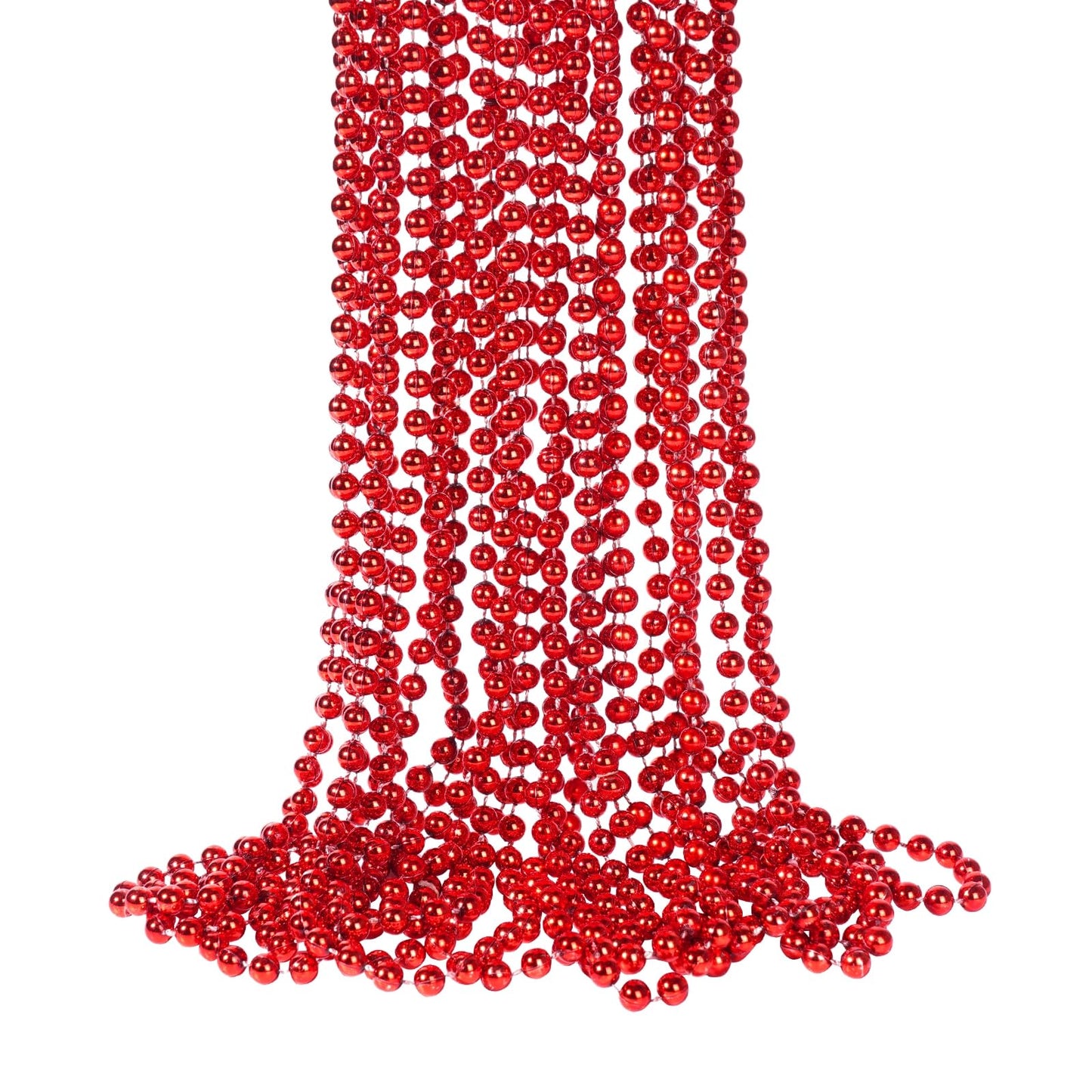 YAXINRUI 33 Inch 7 mm Metallic Red Bead Necklaces, 15pcs Mardi Gras Beads Bulk Round Beaded Necklaces Costume Necklace for Mardi