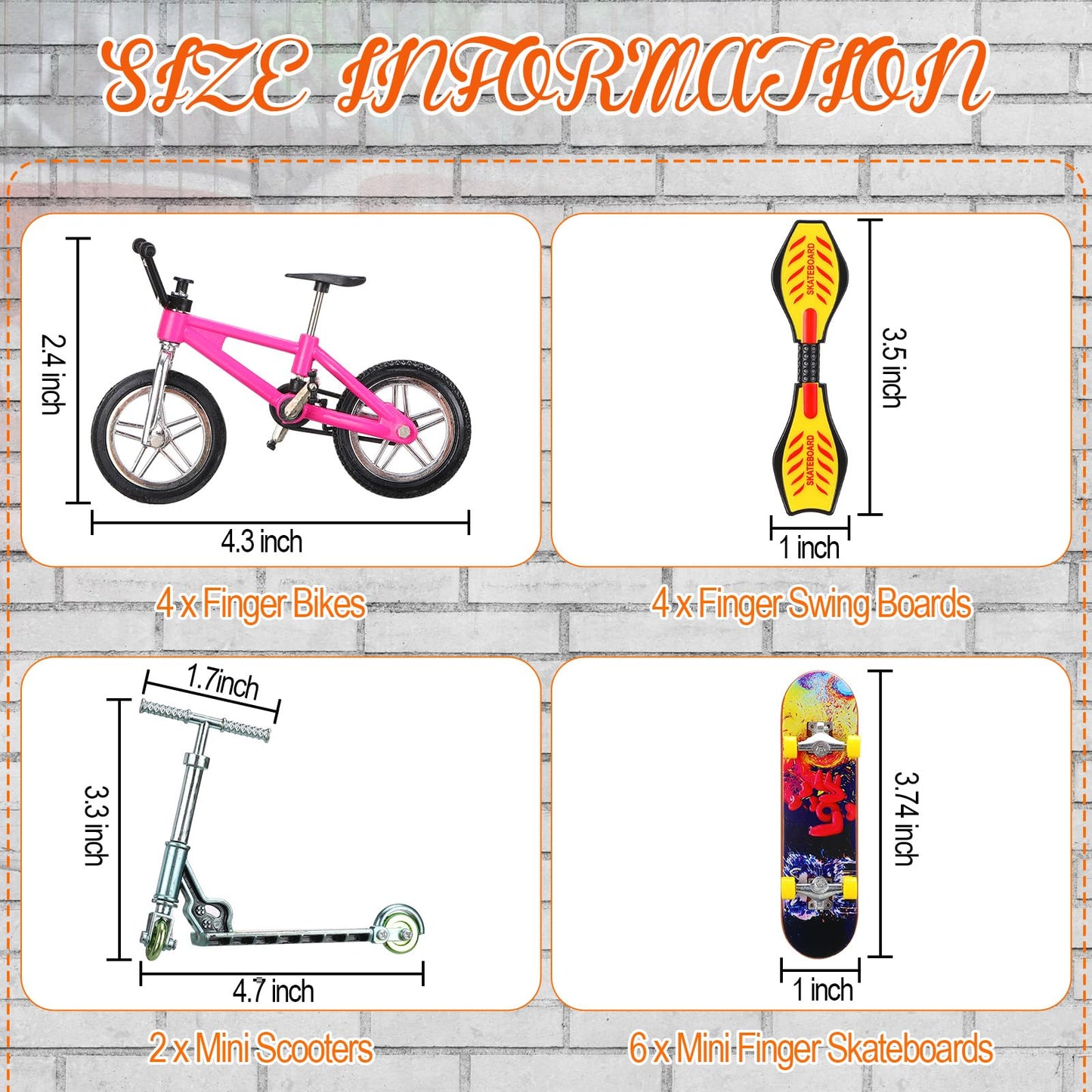 Skylety 31 Pieces Mini Finger Toys Set For Boy Girl Includes 6 Finger Skateboards, 4 Finger Bikes, 2 Mini Scooters 4 Swing Board 8 Matched Wheels 7 Tool Accessories Educational Toy Party Favor(Fun)
