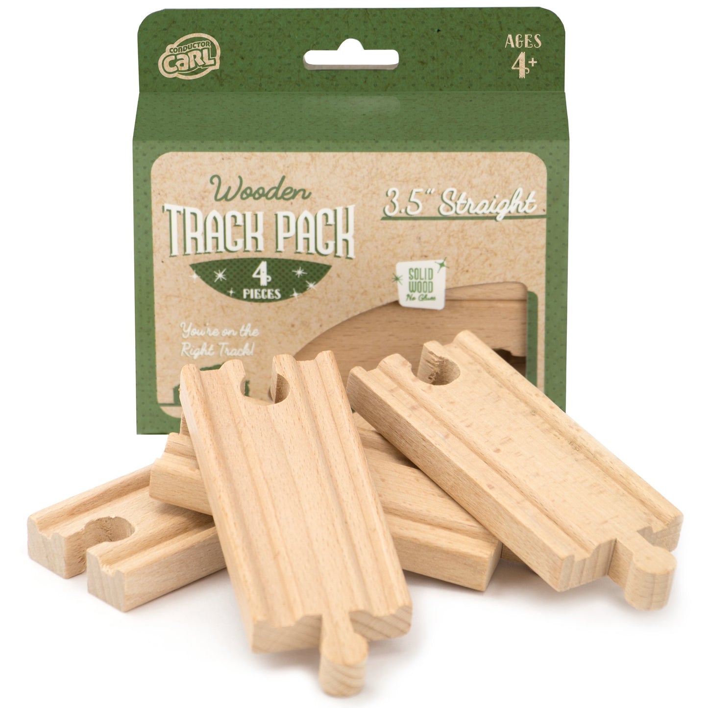 Conductor Carl Wood Train Track Expansion Packs| Compatible with Most Train Tracks| 3.5'' Straight Tracks -1 Count (Pack of 4)