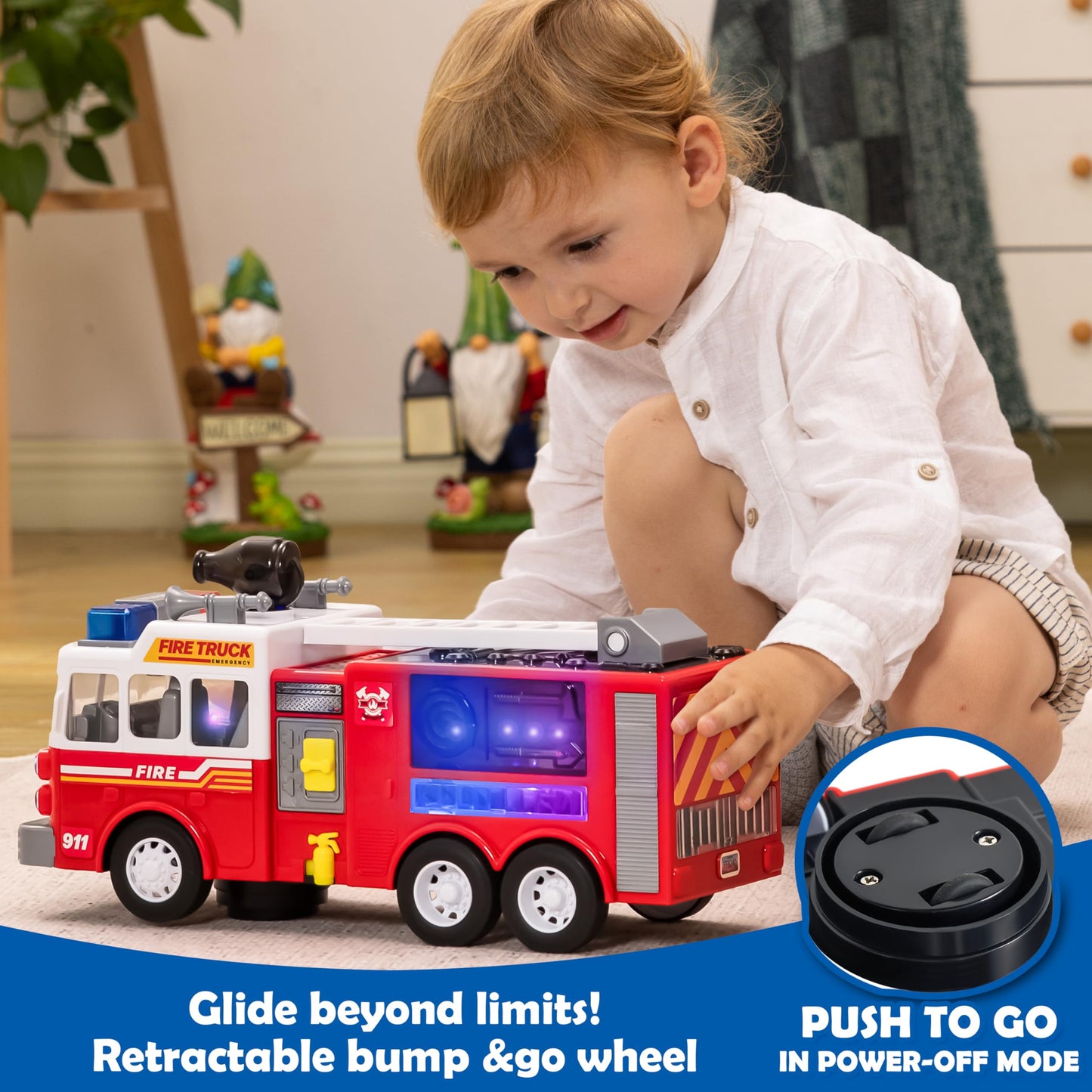 JOYIN LED Fire Truck Toy for Toddlers - LED Projections & Sirens, Bump and Go Fire Engine Trucks with Mode Switch & Volume Contr