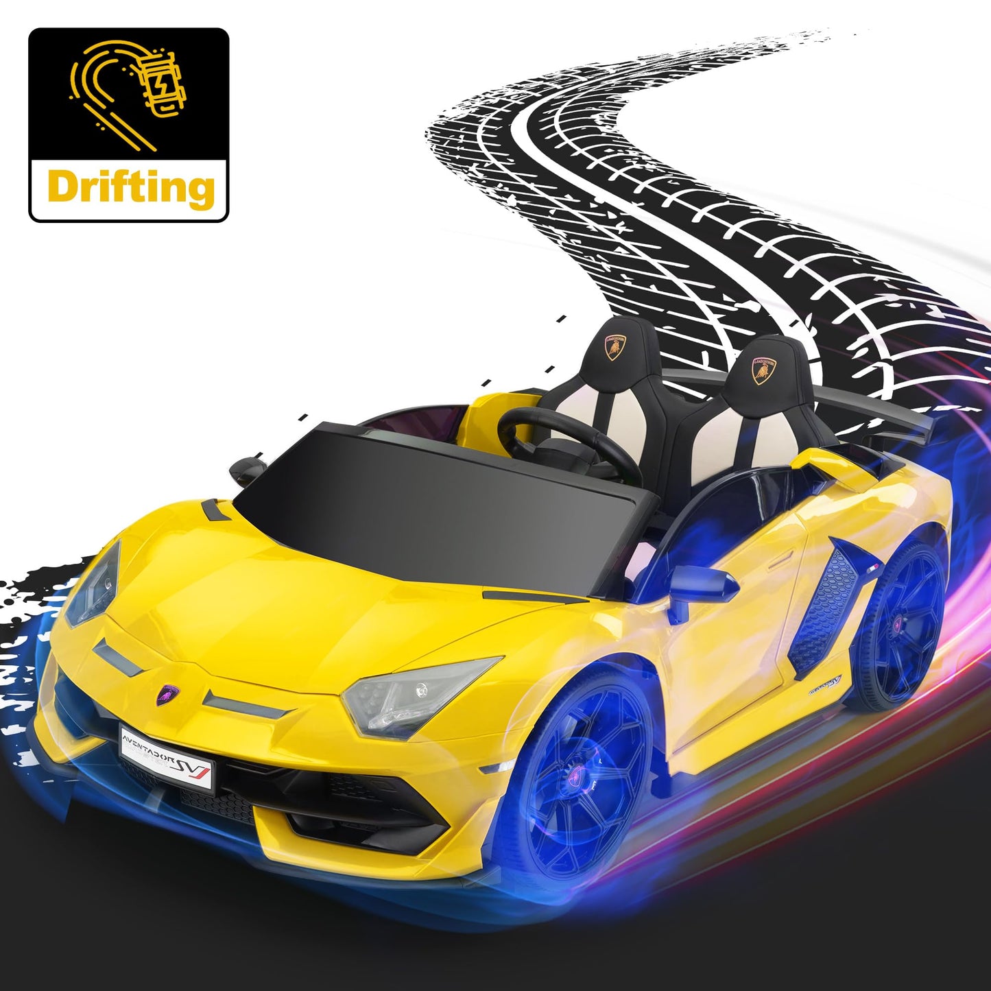 2-Seater Ride On Car 24V Electric Lamborghini For Kids High Speed 13Km/H Drift Sports Car With Pu Leather Seats W/Adjustable Saf