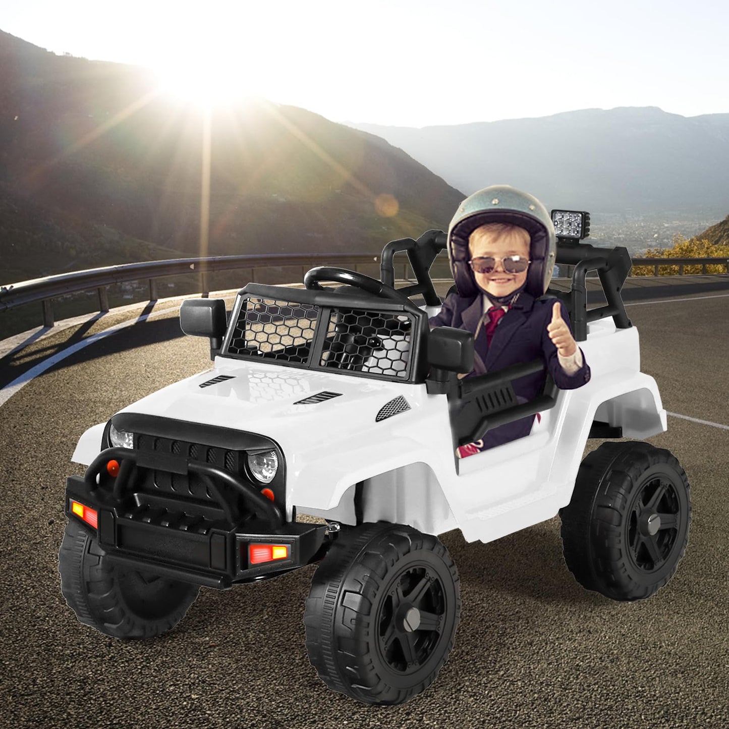 Kinder King 12V Kids Ride on Car Truck, Battery Powered Electric SUV w/ 2.4G Remote Control, Spring Suspension, 3 Speeds, 2 Moto