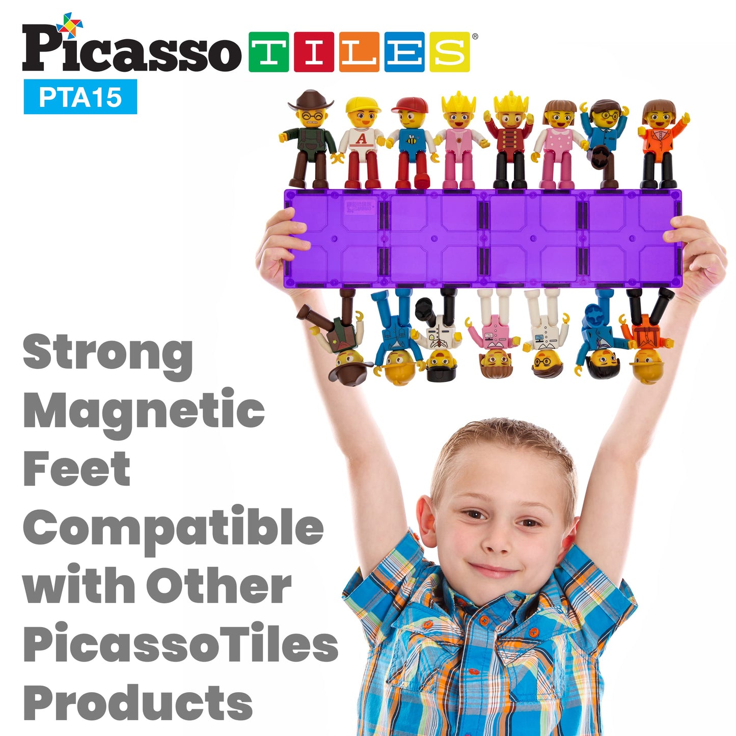 Picassotiles 15-Piece Magnetic Character Action Figures Add-On Set For Construction Building Block Tiles