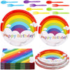 Jetec 240 Pcs Neon Party Rainbow Birthday Party Supplies Neon And Rainbow Glow Party Plates And Napkins Tableware For 40 Guests, 7' 9' Plate For Glow Birthday Party Decoration(Rainbow Style)