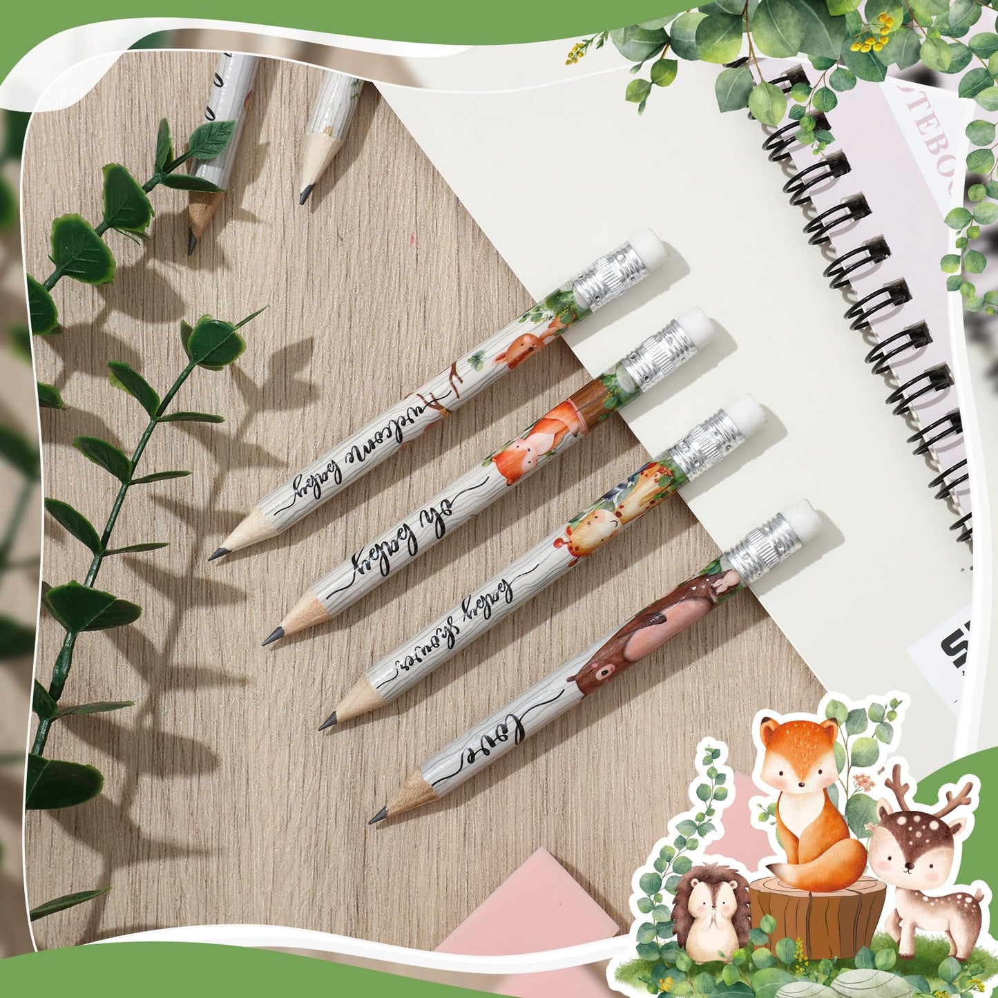 Tinlade 60 Pcs Wooden Animal Baby Shower Golf Pencils With Erasers Baby Shower Game Pencils Small Pencils For Kids Sharpened Mini Pencils For School Baby In Bloom Baby Shower Supplies