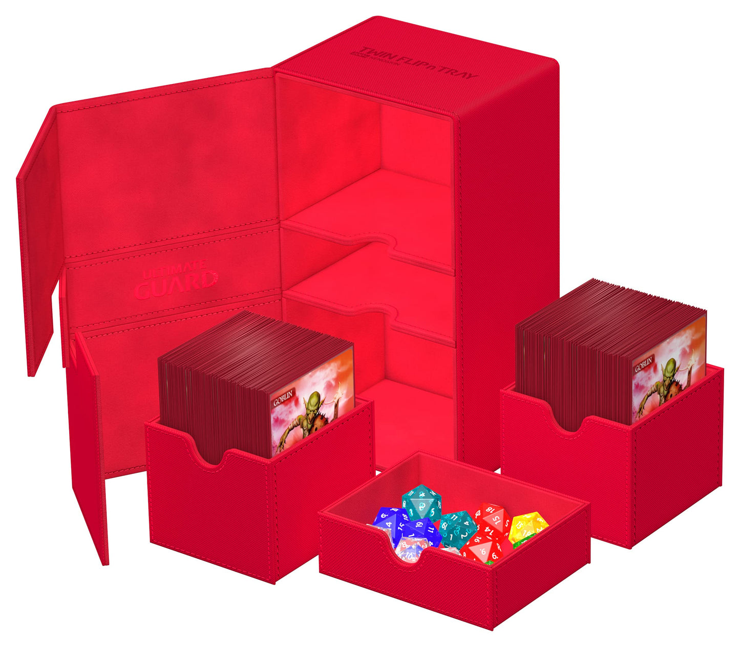 Ultimate Guard Twin Flip'N'Tray 200+, Deck Case For 200 Double-Sleeved Tcg Cards + Dice Tray, Red, Independent Magnetic Closure & Microfiber Inner Lining