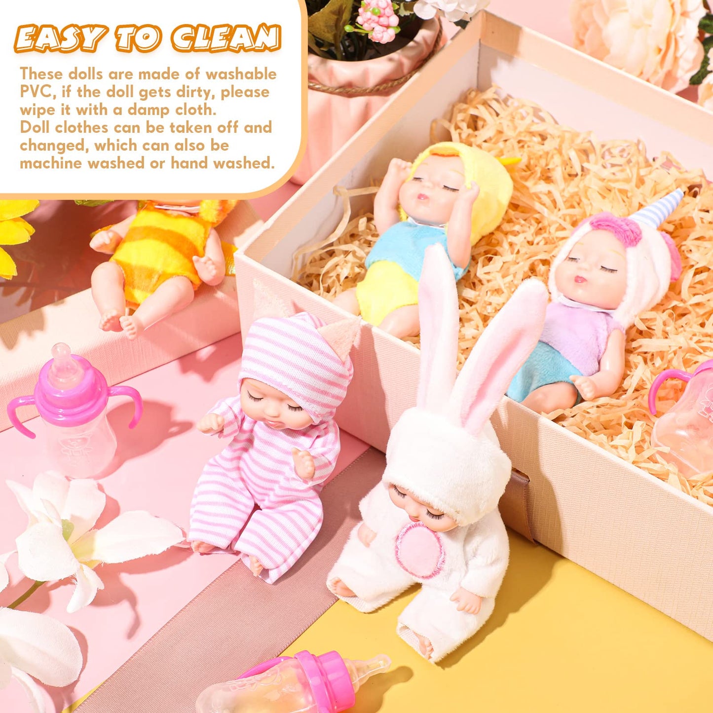 10 Pcs 4 Inch Mini Baby Dolls Realistic Baby Doll Animal Clothes Cute Tiny Babies Gifts Set With 10 Pcs Nursing Bottles For Boys