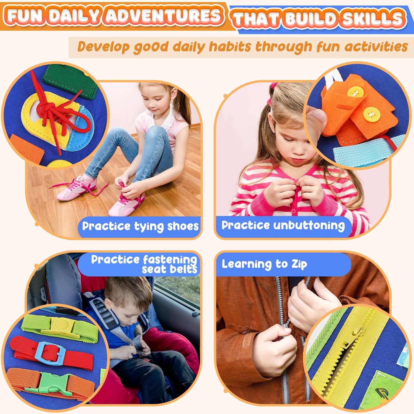 Urmywo Toddler Busy Board - Busy Book Montessori Toys For 1 2 3 4 Year Old - Preschool Learning Activities With Alphabet Number Animal, Educational Travel Toys Easter Basket Stuffers, Gifts For Kids