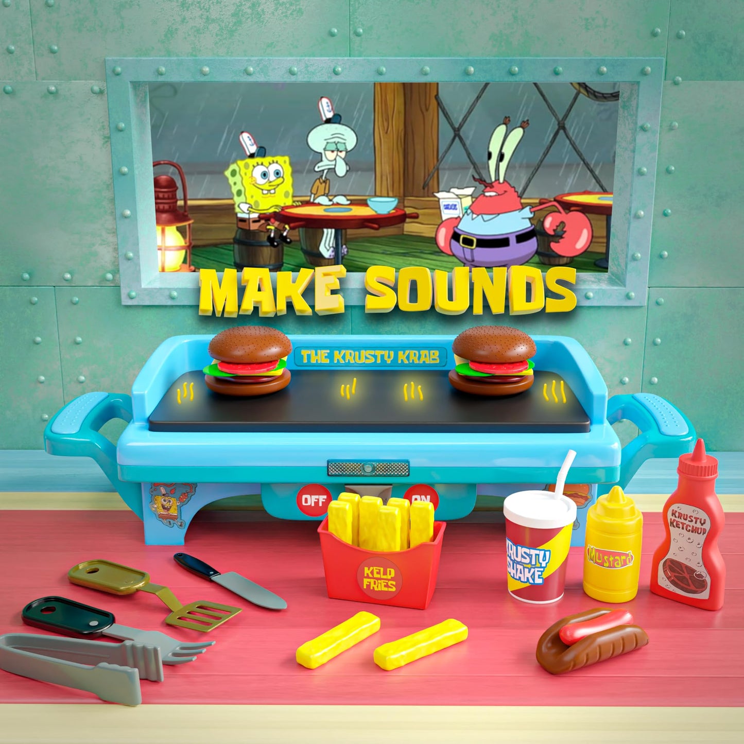 Spongebob Squarepants Kids Grill Playset - Toy Kitchen Sets with Cooking Toys, Kitchen Playset for Kids Ages 6-10, and Pretend P