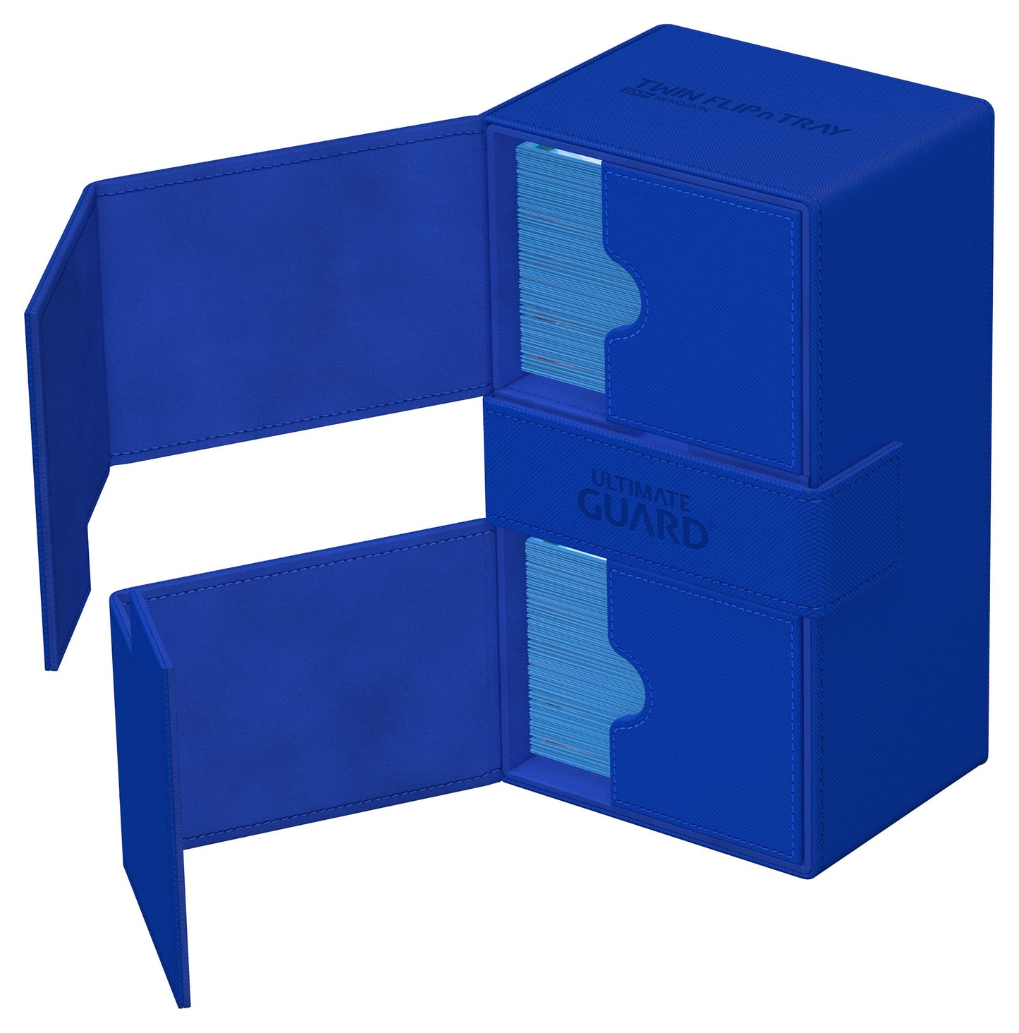 Ultimate Guard Twin Flip'N'Tray 200+, Deck Case For 200 Double-Sleeved Tcg Cards + Dice Tray, Blue, Independent Magnetic Closure & Microfiber Inner Lining
