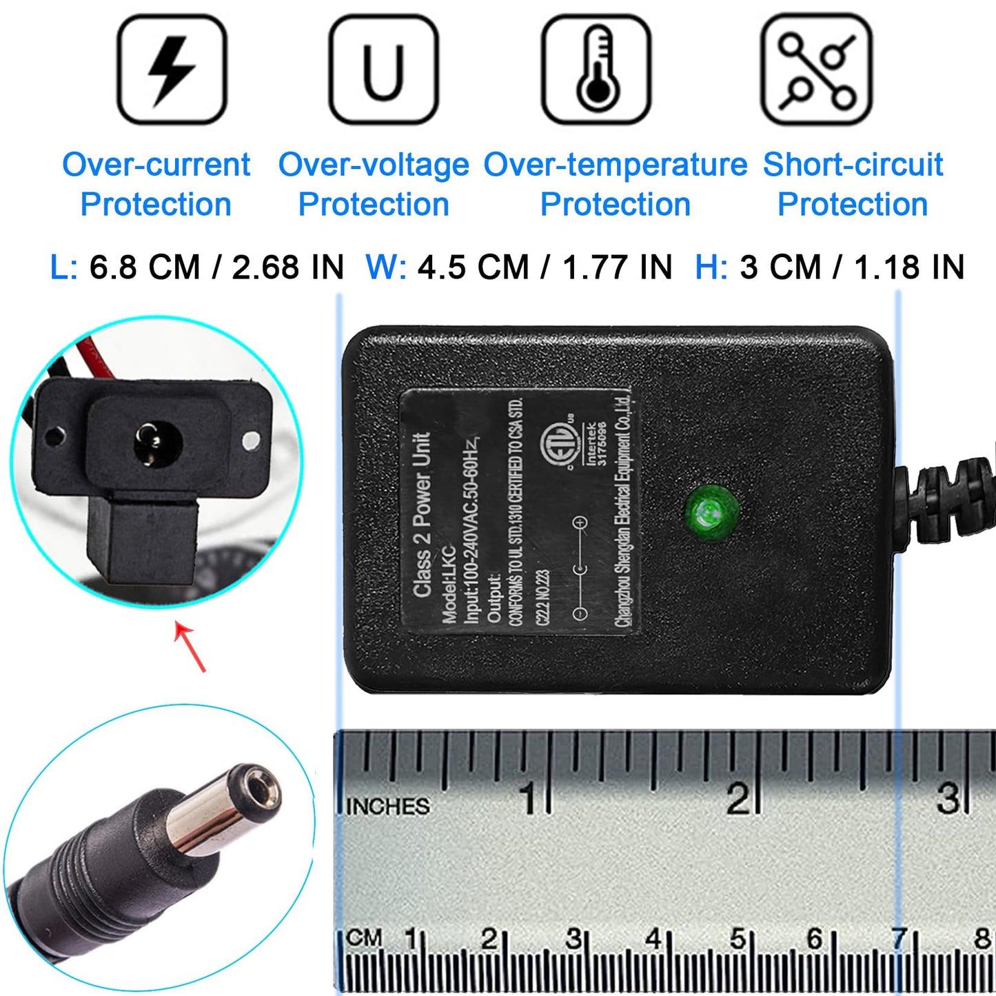 Vitalkos 24V Battery Charger For Kids Electric Vehicles Accessories, Universal Charger For Ride On Toys (28.8Volt 0.5A)