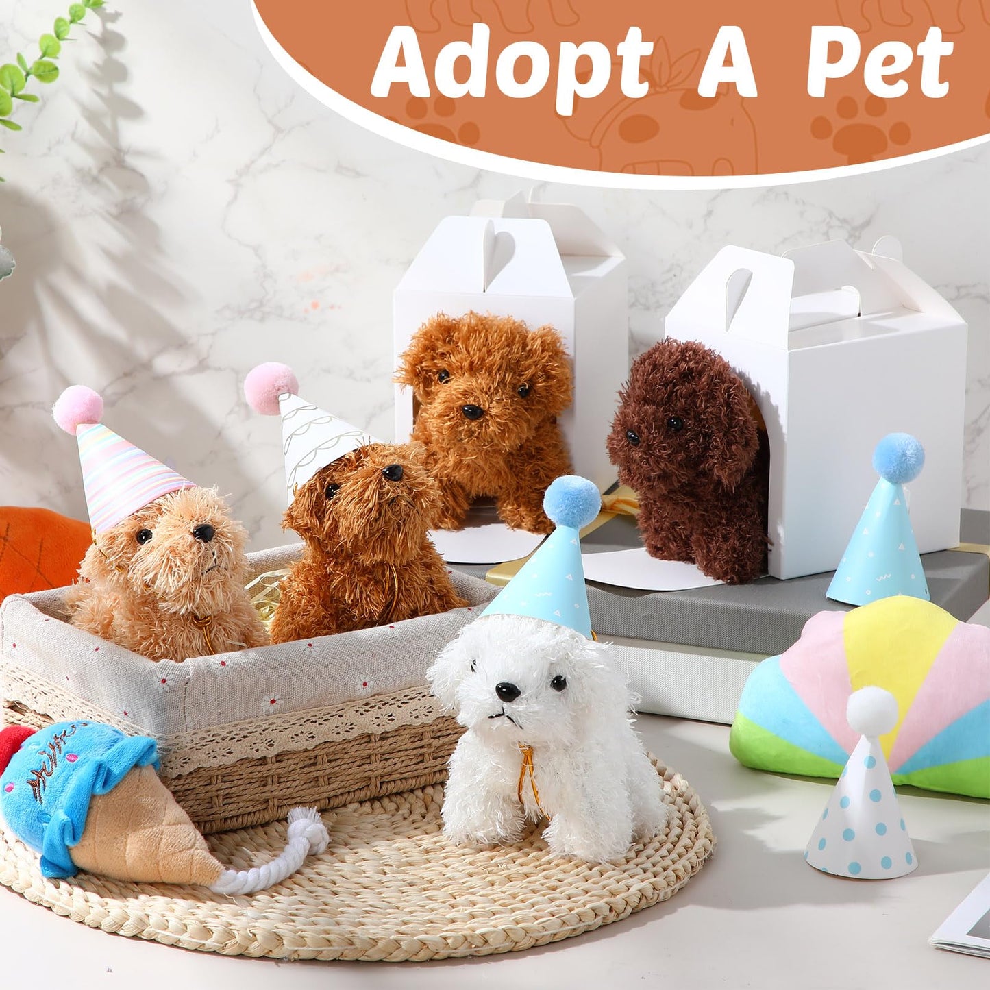 Motionchic 20 Pcs Mini Stuffed Animals Plush Toy Set Includes 20 Birthday Hats 20 Kraft Paper Boxes For Boys And Girls Animal Th