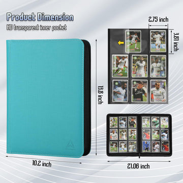 9 Pocket Trading Card Binder 540 Capacity with Zip Closure - enhanced Double Sided PU Leather Card Protector Hold & Organize Cards for TCG MTG Sports Cards (turquoise)