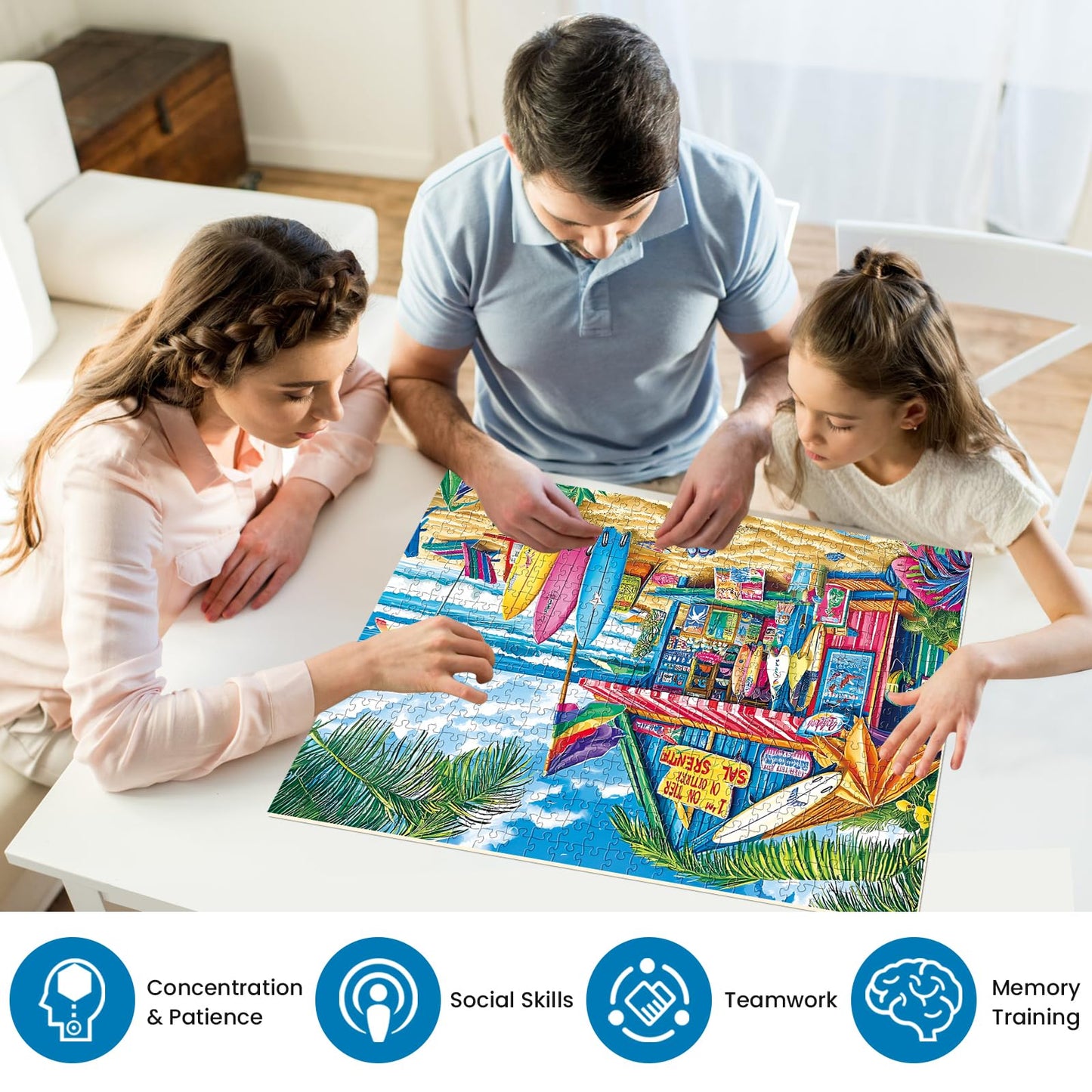 500 Piece Puzzles for Adults,Beach Surf Shack Puzzle,Recycled Cardboard Summer Jigsaw Puzzles 500 Pieces for Kids,Challenging Fa