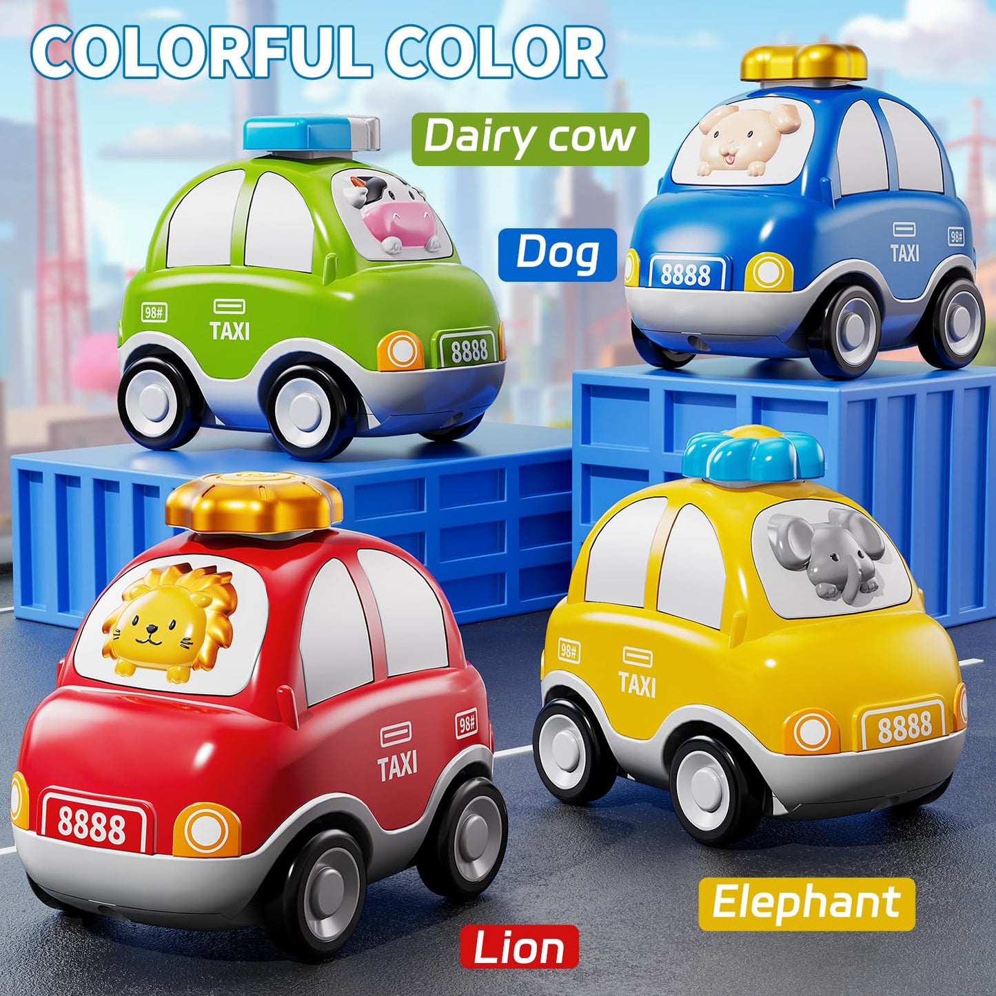 Jukudahu Animal Press And Go Car Toys For Toddlers 1-3 - Kids Play Cars For Tollders Ages 1 2 3 4 5 Years Old, Toy Figure Cars,